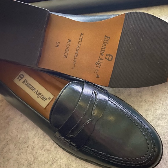 Etienne Aigner Vintage "Michele" Blue Leather Penny Loafers - Picture 6 of 8